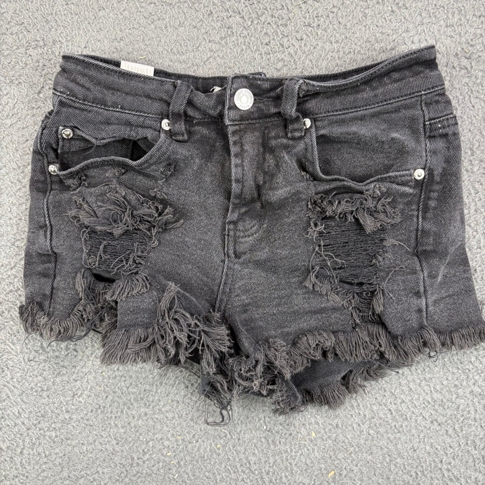 Almost Famous Black Distressed Denim Cut Off Shorts Women Size 1 Frayed Hem
